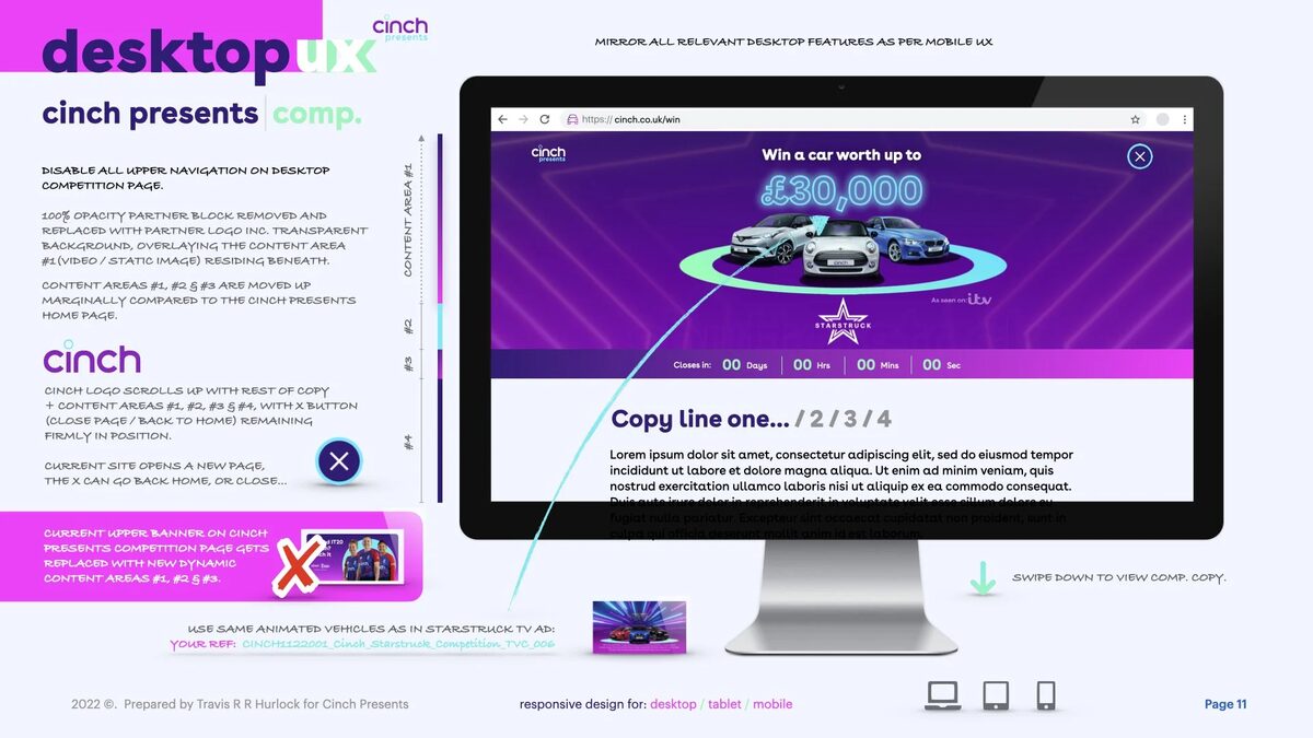 cinch presents desktop competition-page wireframe