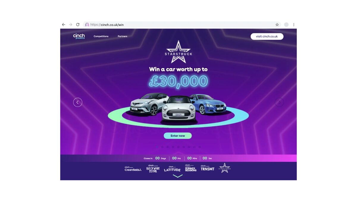 cinch presents Starstruck competition page, win a car worth up to £30,000
