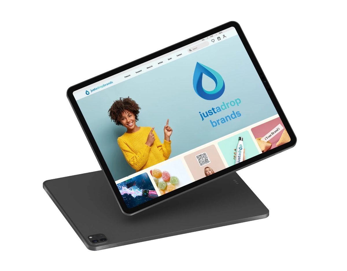 Just-a-Drop Brands — platform and product mock-up overview