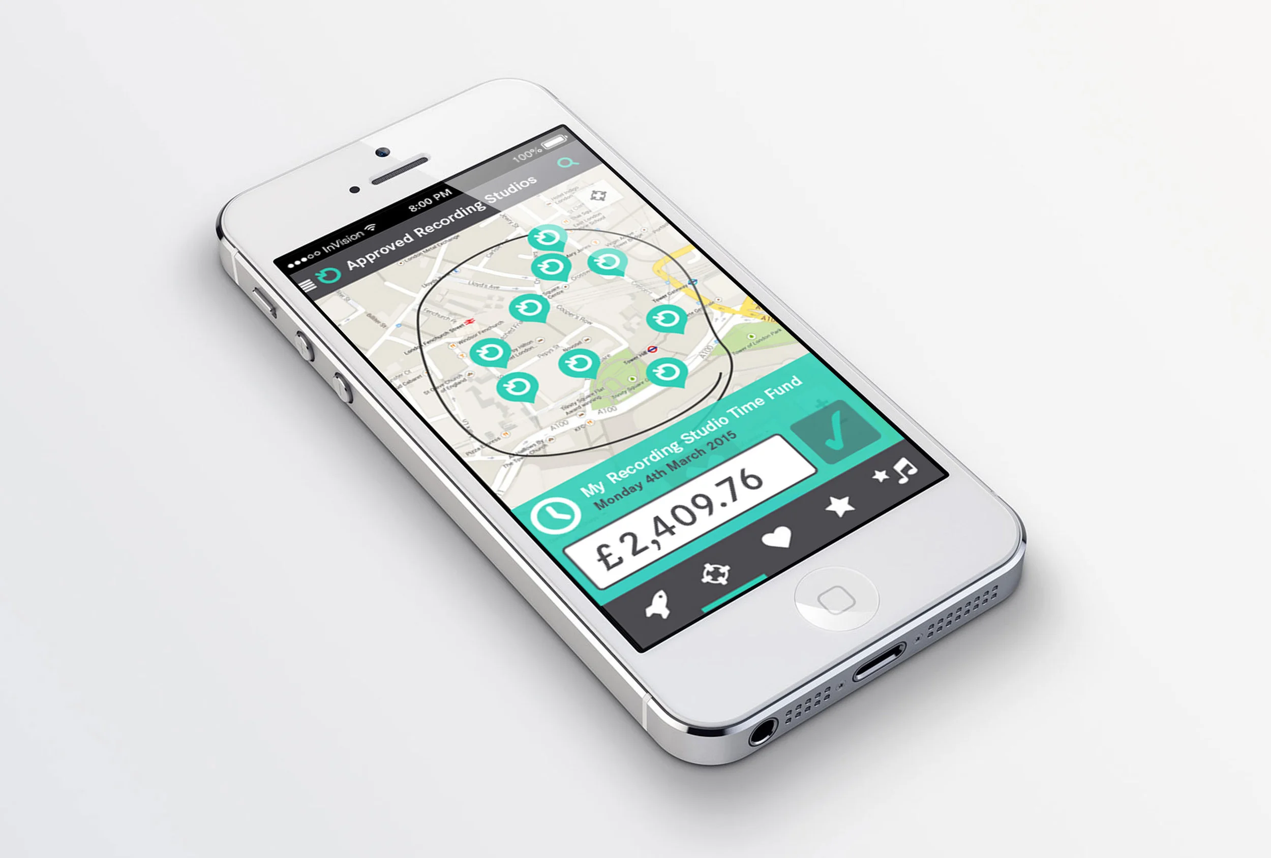 mewe Music 2015 concept prototype — recording studio map and funding feature, no public launch is evidenced in the available project material